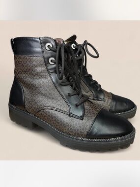 Daisy Fuentes Black & Brown Faux Leather Lace Up Ankle Boots with Rhinestones
